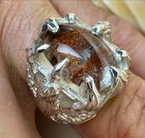 Neuer Silberring „Adler mit Quarz“ Unikat