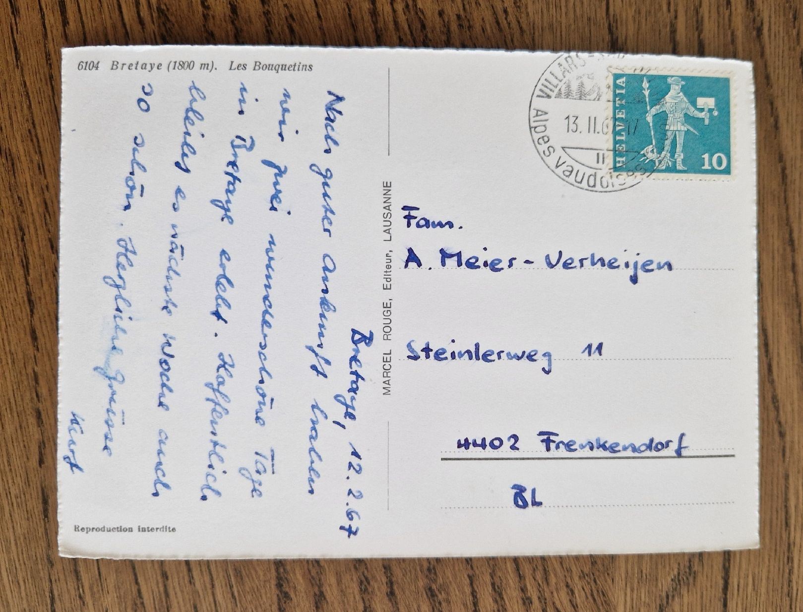 Cartoline postali: Bretaye, Les Bouquetins 1967 – Usato da Ebikon venduto da Donar50 1