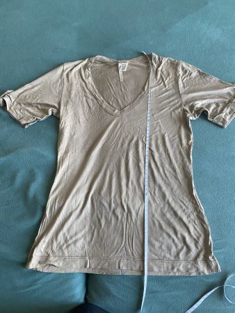 Vintage ZARA Shirt, beige, V-Ausschnitt Gr. L
