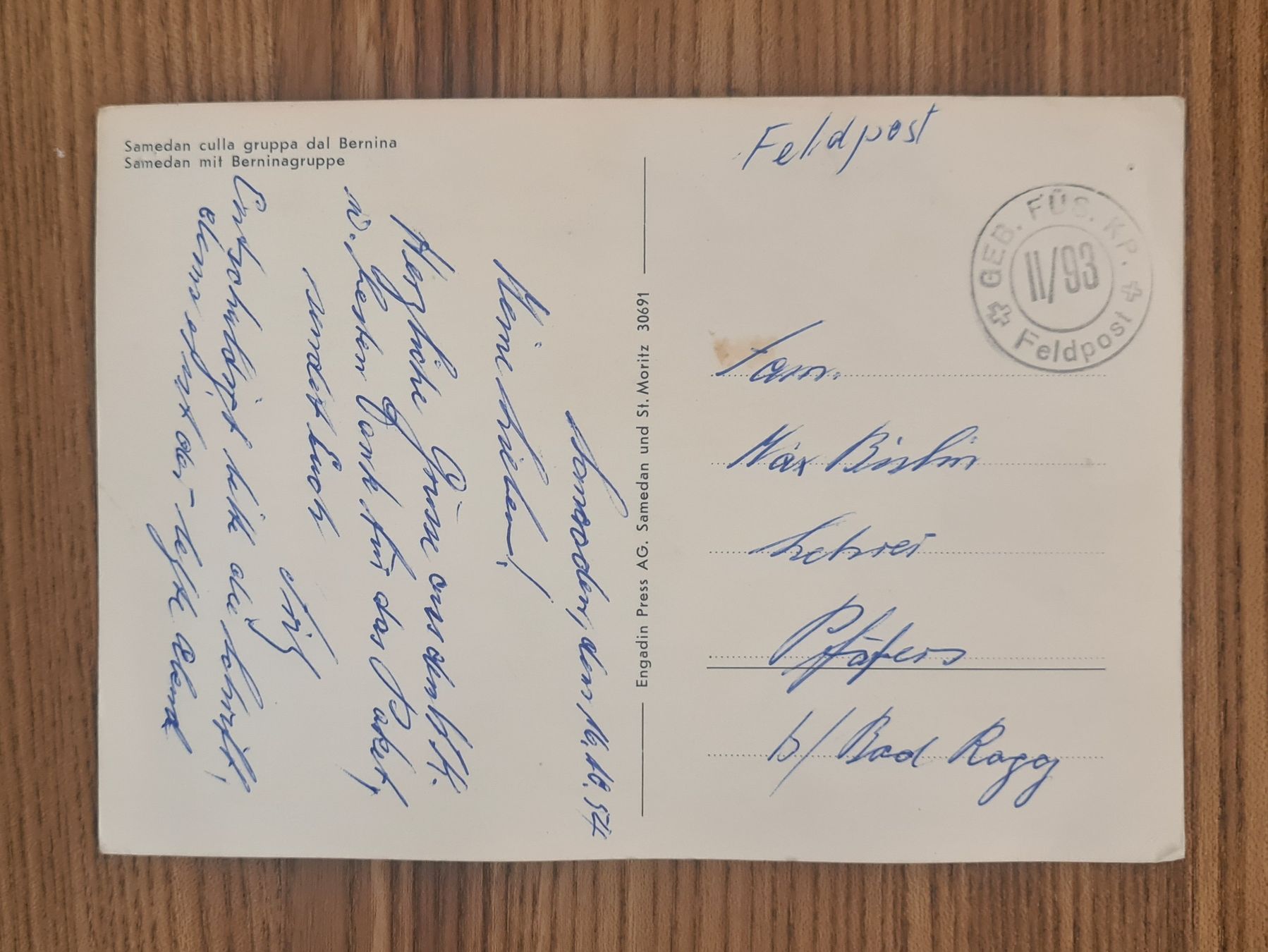 Cartoline postali: Samedan 1954 – Usato da Ebikon venduto da Donar50 1