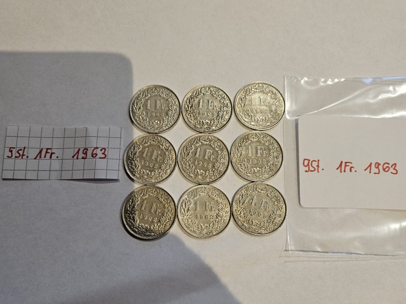 Tutti le monete: Einfränkler Set 9 Stück, 1963 – Usato da Grächen venduto da Hel7890