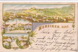 Menziken - Burg farbige Lithografie 3 Bilder