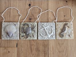 4er Set maritime Wanddeko, Sommerdeko, Muschel, Anker, Krebs