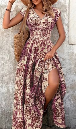 Robe d'été bohème à motifs bordeaux taille M