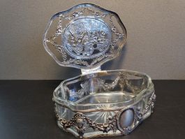 Antike Jugendstil Bonboniere, Glasdose mit Silberauflage