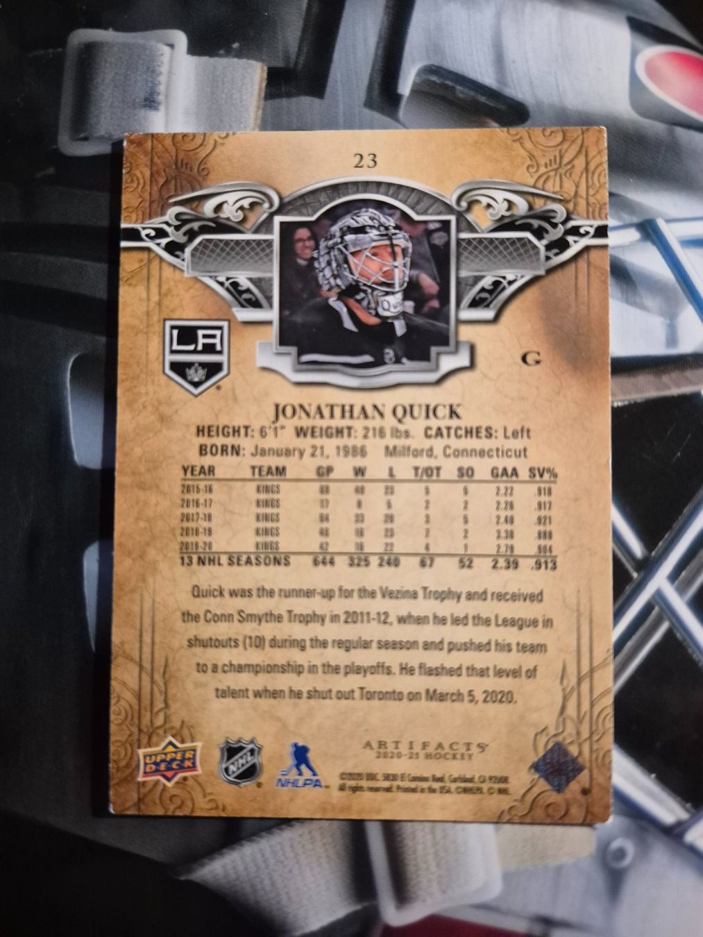 NHL Carte collezionabili: NHL Jonathan Quick Los Angeles Kings – Usato da Treiten venduto da Sauber73 1