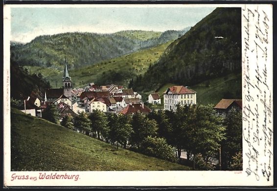 Cartoline postali: AK Waldenburg, Teilansicht mit Kirche – Usato da Berlin venduto da bartko-reher