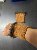 Kurze Handgestrickte Pulswärmer Amedisli rotbraun meliert