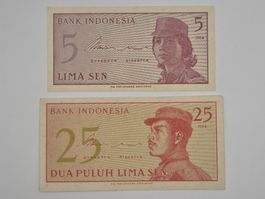 Indonesia 5 + 25 Sen UNGEFALTET 1964