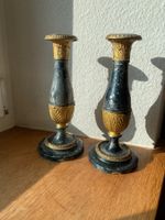 2 Antike Kerzenständer Zinn schwarz Feuervergoldet um 1880