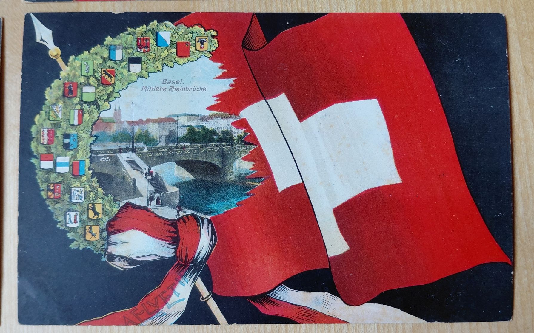 Cartoline postali: 4 antike Ansichtsarten Basel mit Schweizer Fahne, 1909 – Usato da Trogen venduto da Limboo 4