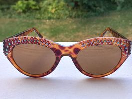 Vintage Sonnenbrille Damen Leo-Muster Strass Steine