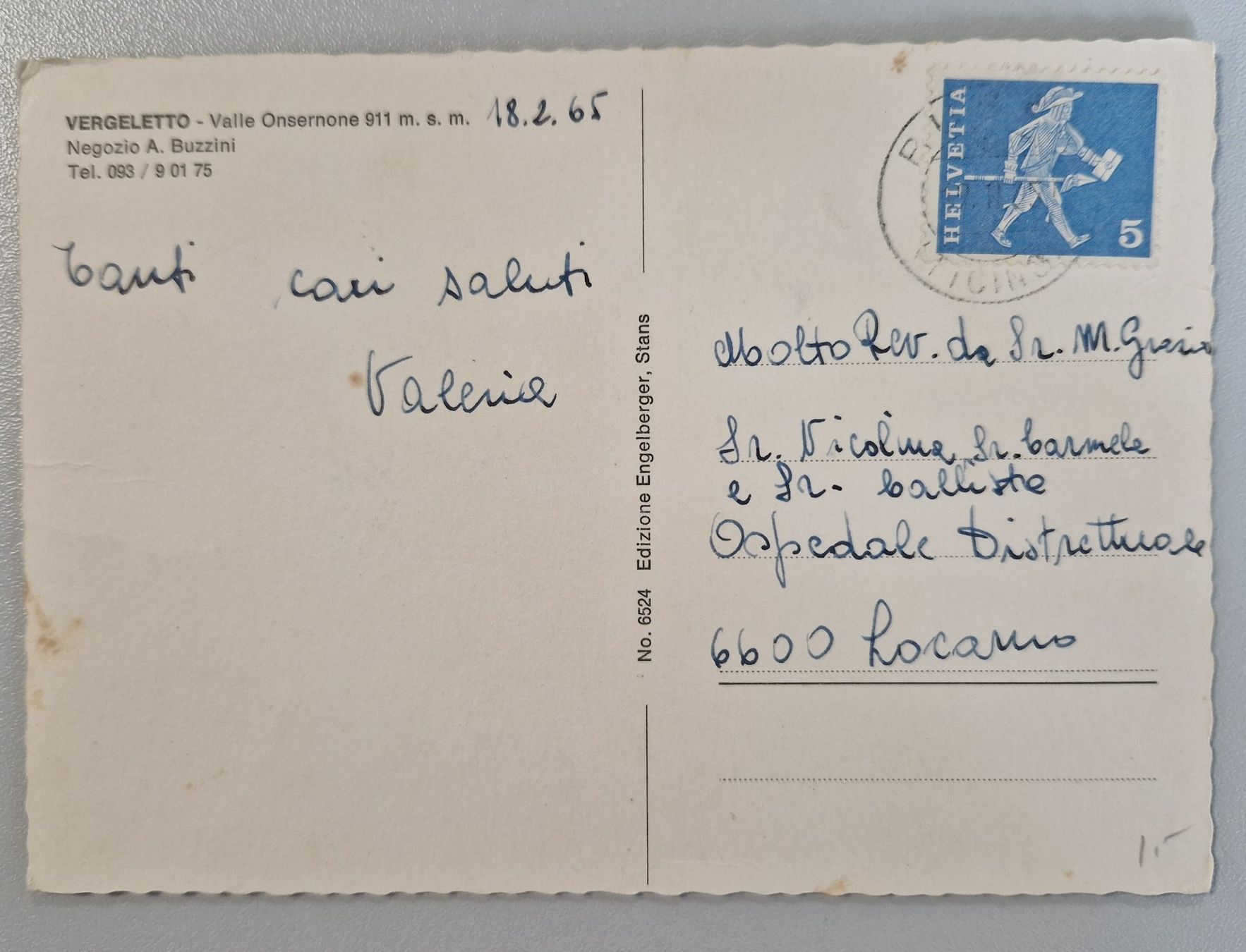 Cartoline postali: Vergeletto, Valle Onsernone 1965 – Usato da Melchnau venduto da Arthurius 1