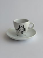 Tasse Le Chat bande dessinée, avec soucoupe blanche.