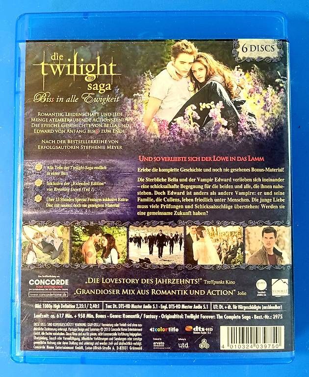 Tutti i DVDs: Blue Ray Twilight Saga Alle Filme  – Usato da Arbon venduto da chez-calibra 1