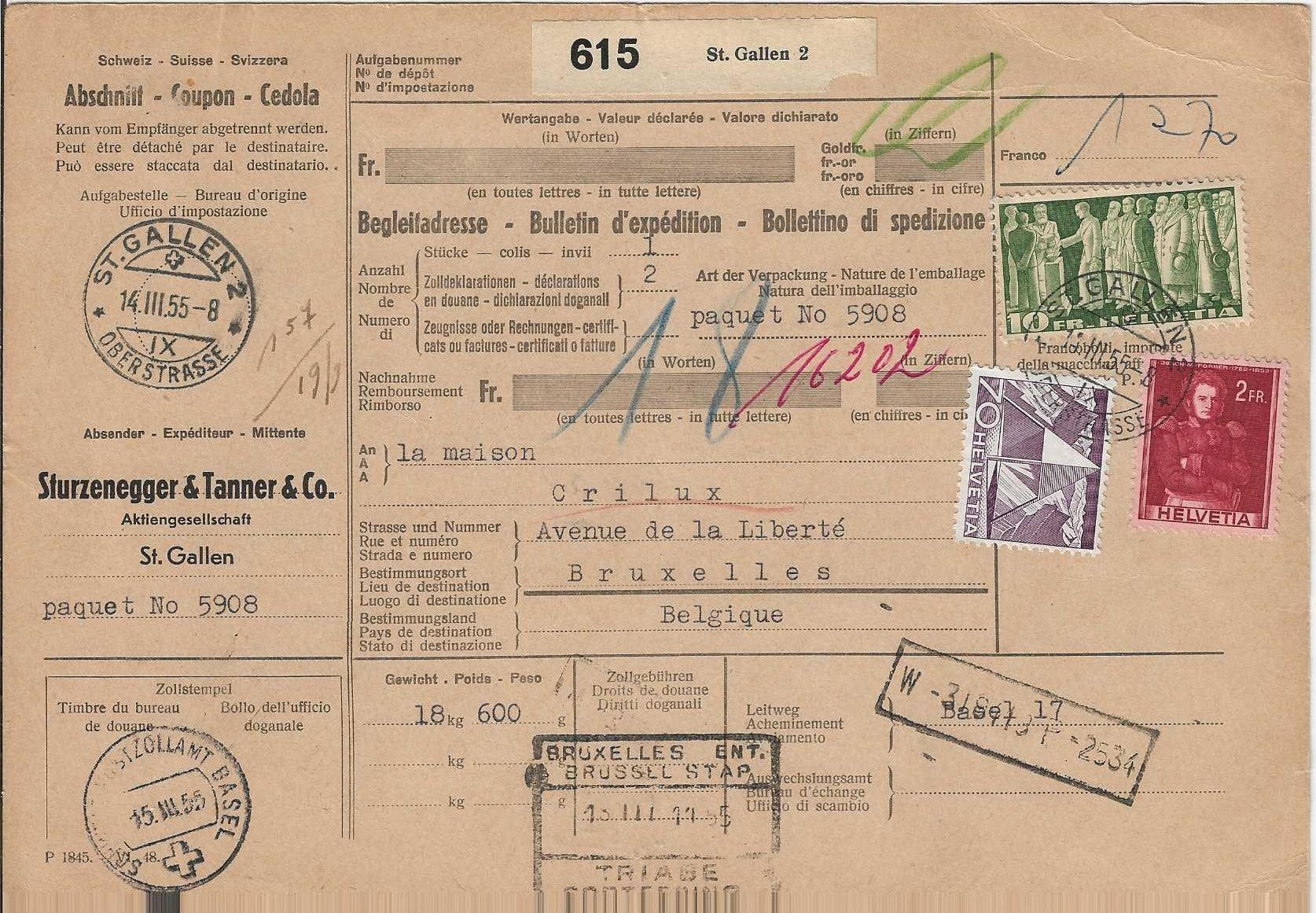 Tous les timbres: Begleitadresse, 1955,  St. Gallen über Basel 17 – D'occasion à Basel par Bingis