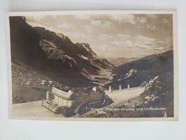 altes Fahrzeug, Klausenpass Urnerboden, Stempel Hotel Wilhem