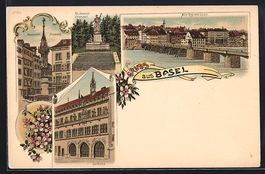 Litho Basel, Rathaus, Brunnen auf dem Fi