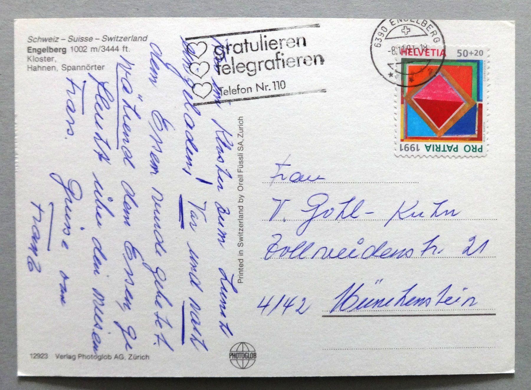 Cartoline postali: Engelberg, Kloster – Usato da Fétigny venduto da Billy2miny 1