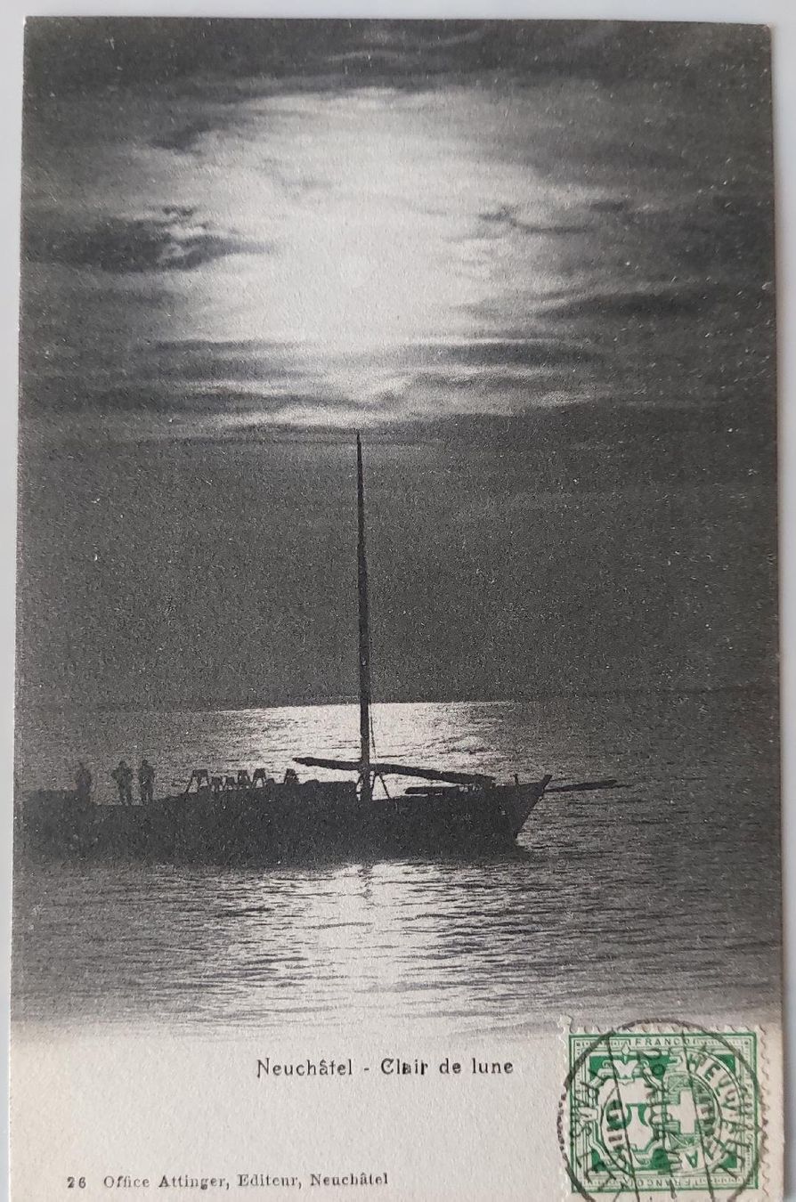 Cartoline postali: NEUCHÂTEL - Clair de lune - 1904 – Usato da Delémont venduto da Domdom1