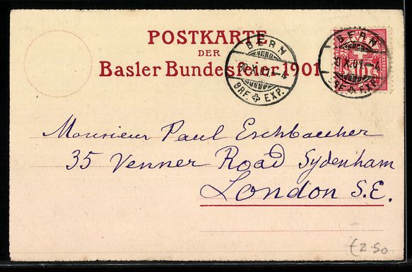 Cartoline postali: Litho Basel, Festspiel 13-15.07.1901, Ri – Usato da Berlin venduto da bartko-reher 1