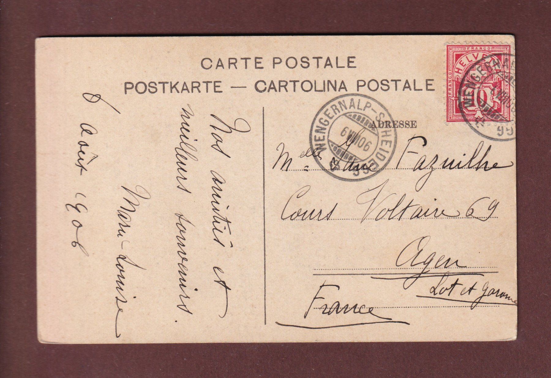 Cartoline postali: Jungfraubahn - STATION EIGERGLETSCHER - Mönch - 1906 – Usato da Pully venduto da nicecards-shop 1