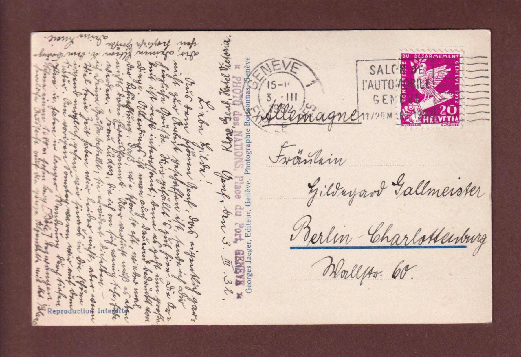 Cartes postales: GENEVE - Rade - Bateau CGN - 1932 – D'occasion à Pully par nicecards-shop 1