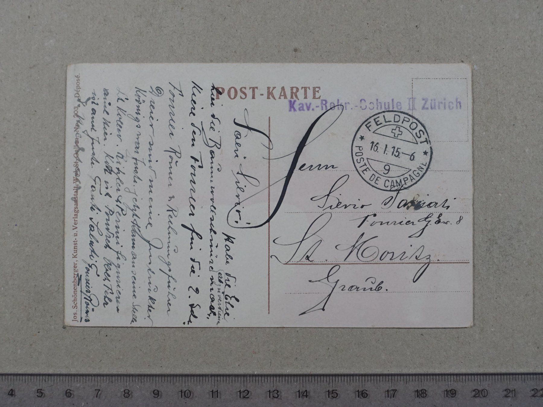 Cartoline postali: Zürich, 1915, Feldpost, Kaserne – Usato da Lenzburg venduto da fh1 1