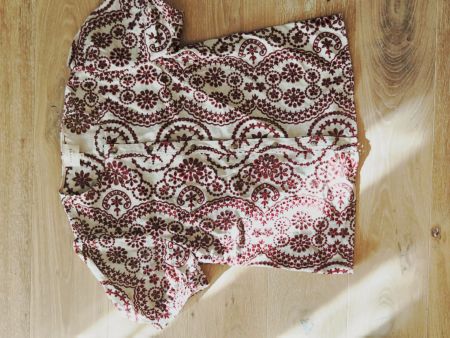 Sezane Bluse Bestickt Bordeaux Creme, Gr. 40