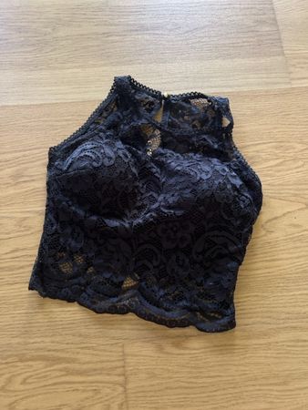 Damen Spitzen-Top schwarz mit Reissverschluss