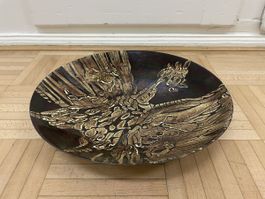 Grosse vintage Emaille Schale Vogel Design Obstschale 1970er