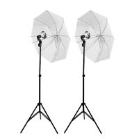 Zwei Studio LED Lampen mit Stativen und Schirmreflektoren