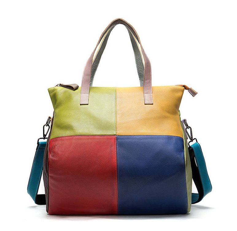 Damen-Handtasche Aus Echtem Leder – Mehrfarbige Hobo-Tasche Mit Verstellbarem Gurt