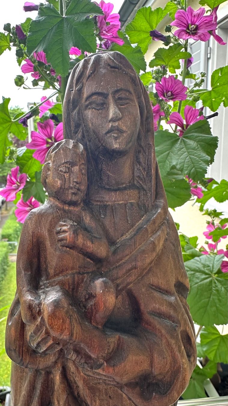 Statuette: Madonna / Maria mit Kind Holzfigur  44 cm – Usato da Zürich venduto da brazerola 1