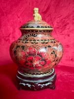 Dose mit Deckel Chinoiserie Cloisonné rot gold Löwenkopf✨