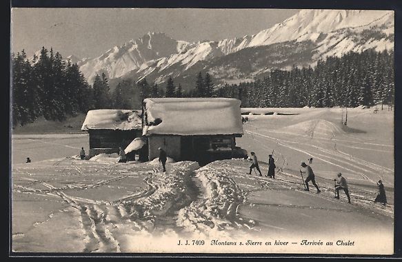 Cartoline postali: Montana s. Sierre, Arrivée au Chalet en – Usato da Berlin venduto da bartko-reher