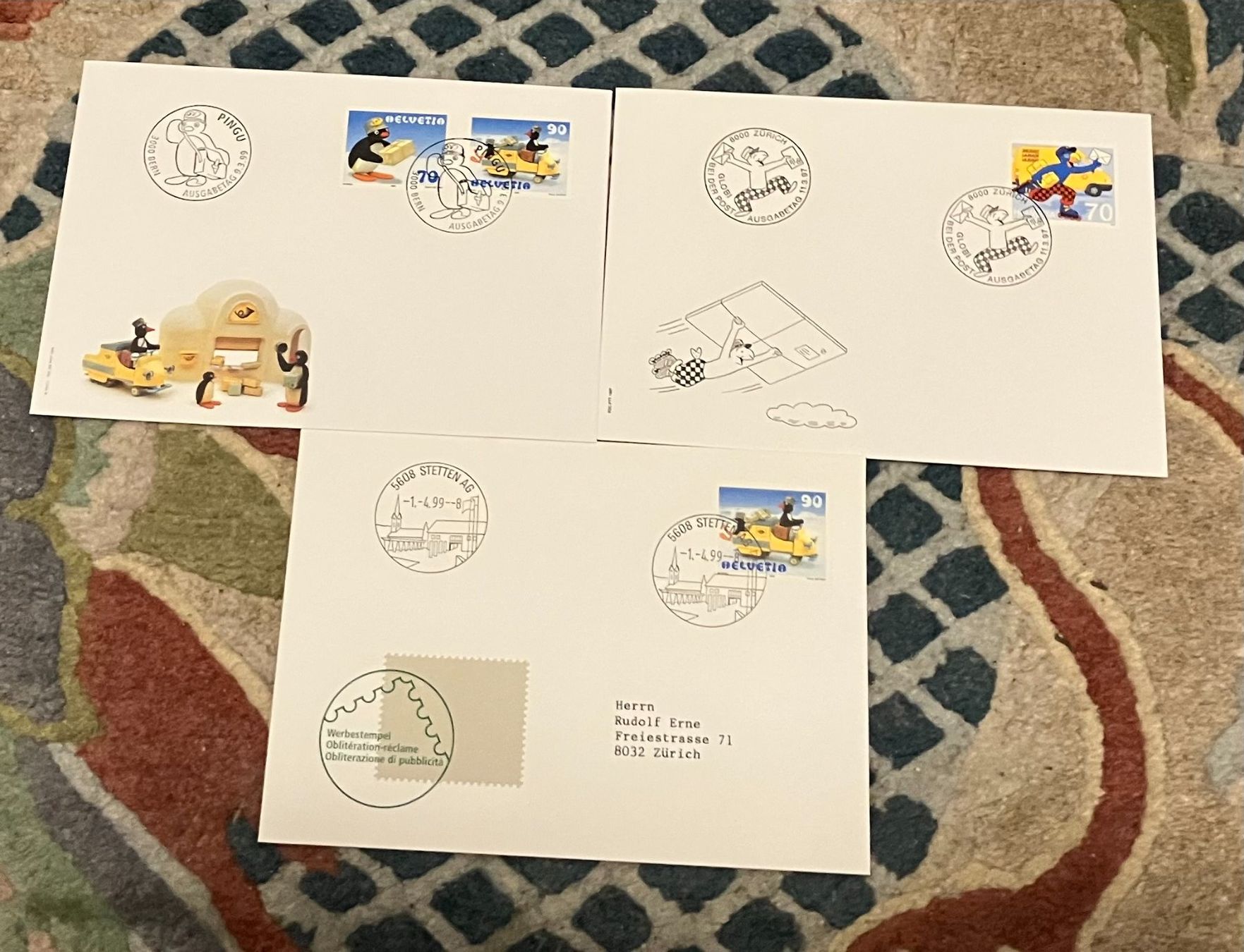 Tutti i francobolli: 3 CH FDC  Pingu 1999 – Usato da Koblenz venduto da Markenhimmel