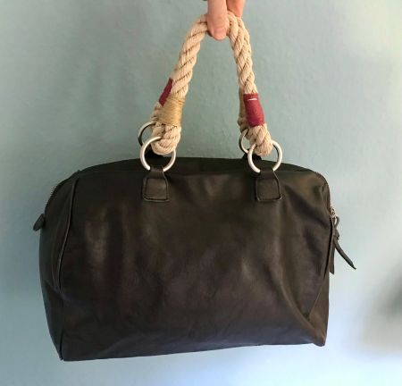 Vintage Ledertasche Handtasche mit Seil schwarz stylisch