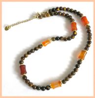 SALE STEINKETTE EDELSTEINKETTE TIGERAUGE UND ROTER ACHAT