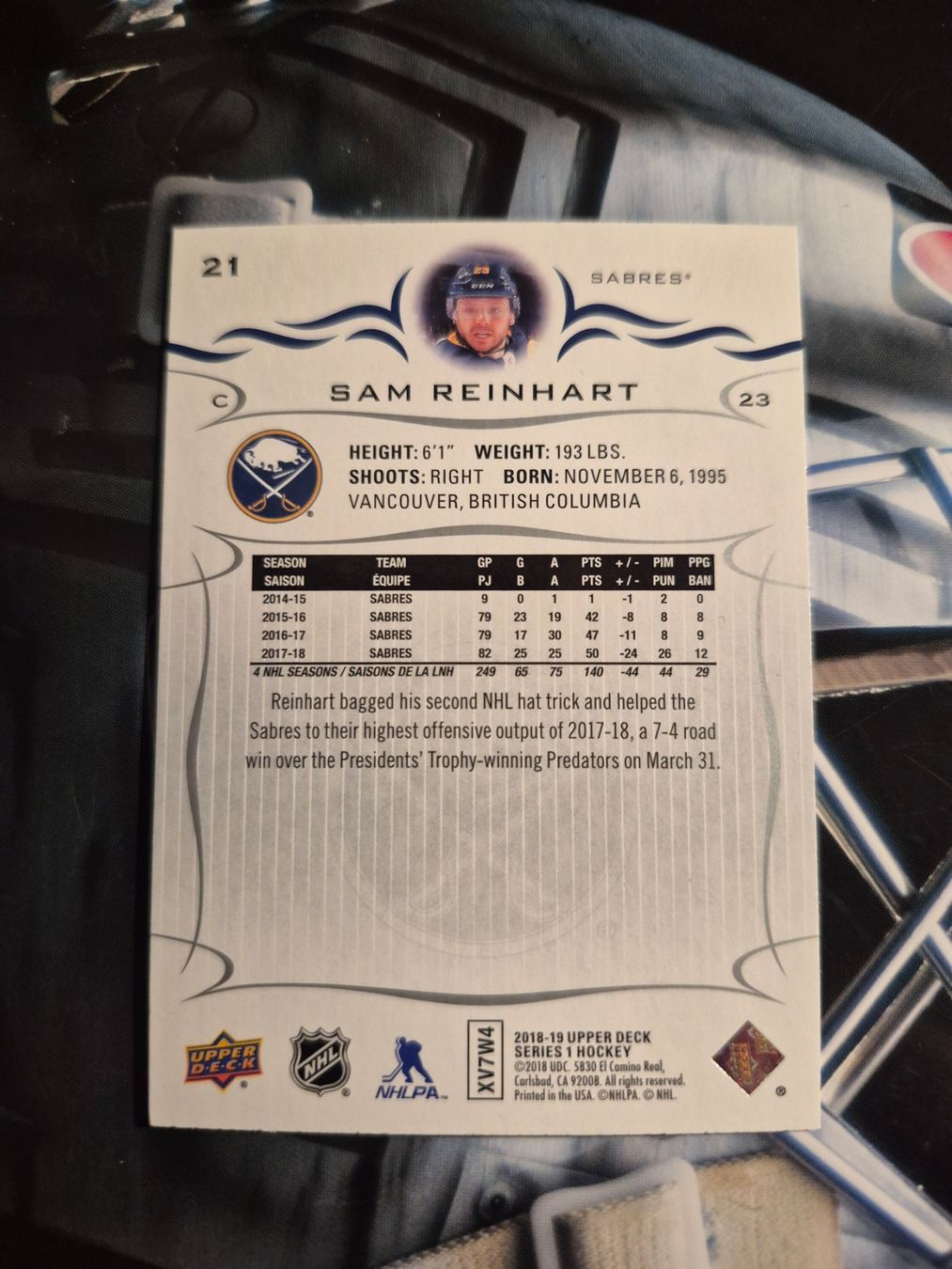 NHL Carte collezionabili: NHL Sam Reinhart Buffalo Sabres – Usato da Treiten venduto da Sauber73 1