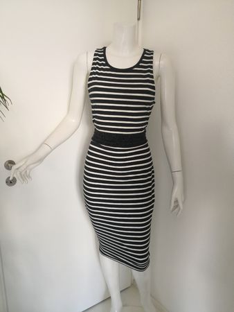 🤩MANGO STRETCH-KLEID SCHWARZ-WEISS GESTREIFT
