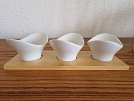 3er Set Dipschalen auf Bambustablett, wie neu!