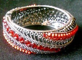 Armreif Armband Arm Reif Band Perlen Rot Perlen Silber