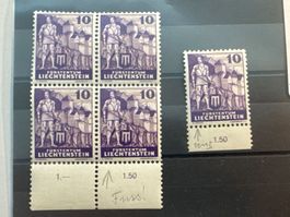 1937 Schloss Vaduz, ZNR. FL128 Viererblock **, Plattenfehler