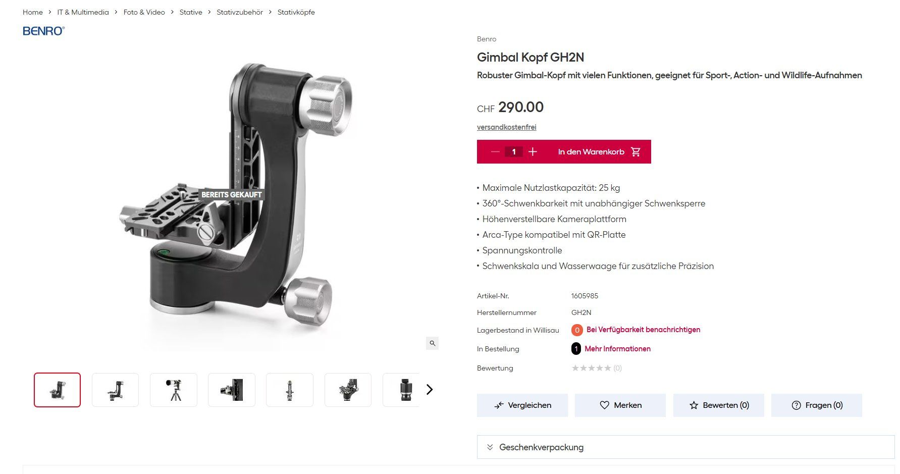 Benro Treppiedi & Teste: Benro Stativ mit Gimbal - neu und ungebraucht!! – Nuovo (secondo la descrizione) da Kriegstetten venduto da Tamandua 2