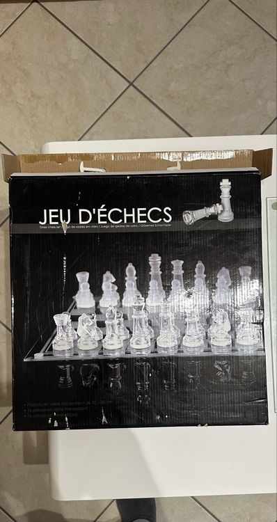 NUODWELL Jeu D'Échecs En Verre Dépoli Et Poli 25x25 Cm Avec Fond Rembourré - Blanc