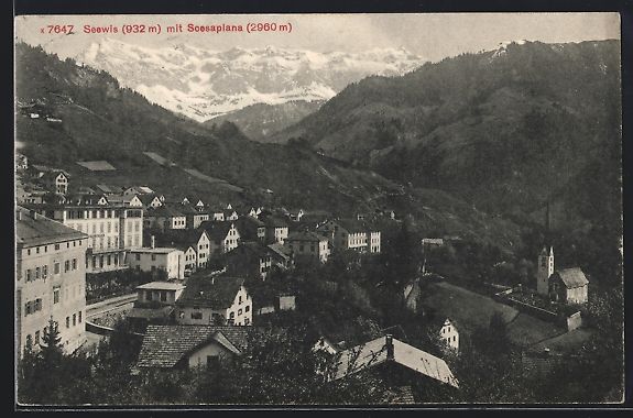 Cartoline postali: AK Seewis, Ortsansicht mit Scesaplana – Usato da Berlin venduto da bartko-reher