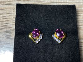 Rhodolith + Tansanit Ohrstecker 💎✨ Silber 925 vergoldet E20