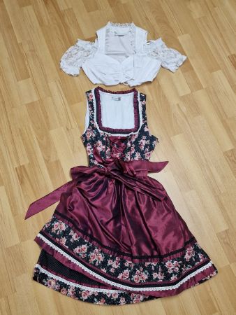 Dirndl Brandl Tracht Gr. 36 – Bordeaux/Blumen