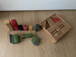 Holzbaukasten Vintage Konvolut Bauklötze Retro Spiel